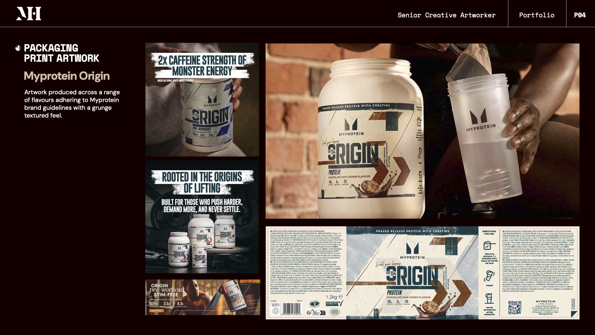 Myprotein Origin packaging — grunge texture